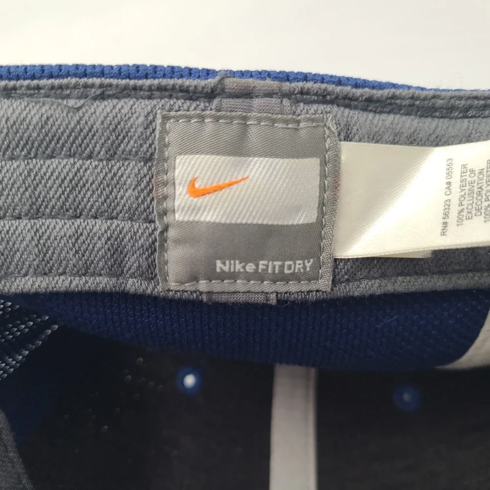 Nike Hat Fitted (Seems‎ S-M) Blue White Fit Dry Swoosh Logo Jersey Mesh Casual